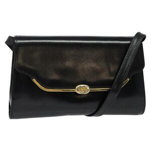 Authentic GUCCI Shoulder Bag Leather Black Gold